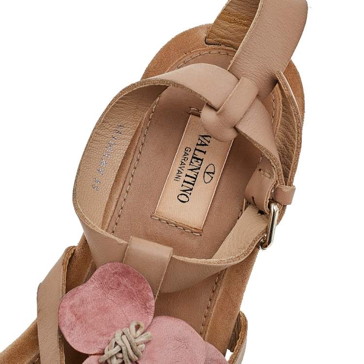 Pre Owned Valentino Brown Leather Ankle Strap Sandals Size 39
