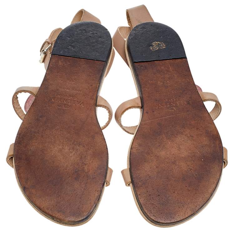 Pre Owned Valentino Brown Leather Ankle Strap Sandals Size 39