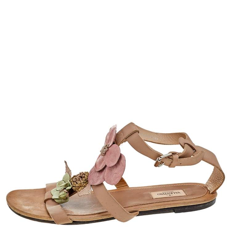 Pre Owned Valentino Brown Leather Ankle Strap Sandals Size 39