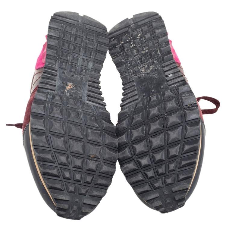 Pre Owned Valentino Multicolor Suede, Camouflage Leather and Canvas Rockrunner Sneakers Size 40