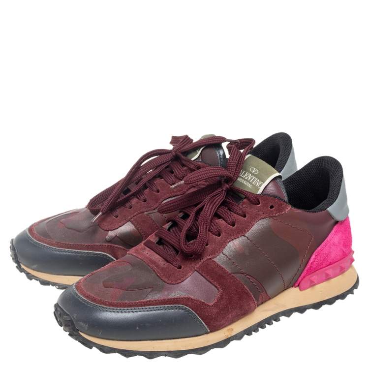 Pre Owned Valentino Multicolor Suede, Camouflage Leather and Canvas Rockrunner Sneakers Size 40