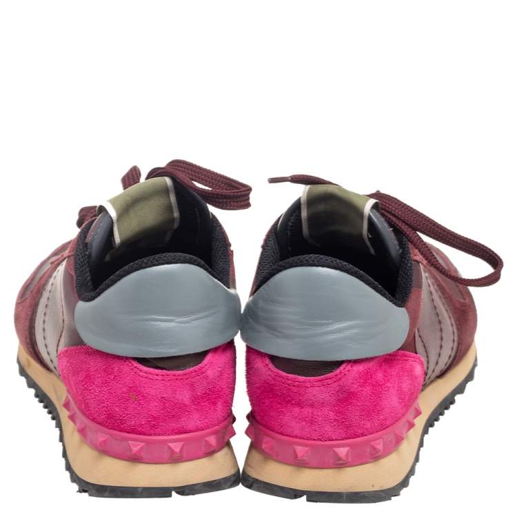 Pre Owned Valentino Multicolor Suede, Camouflage Leather and Canvas Rockrunner Sneakers Size 40