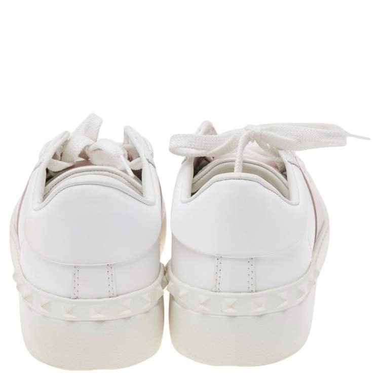 Pre Owned Valentino White/Blush Pink Leather Open Low Top Sneakers Size 37.5