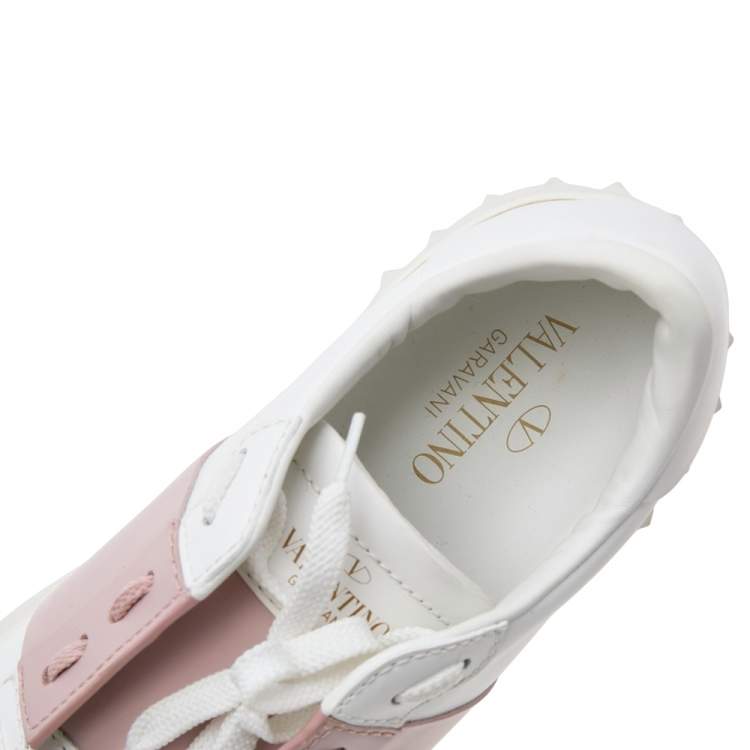Pre Owned Valentino White/Blush Pink Leather Open Low Top Sneakers Size 37.5