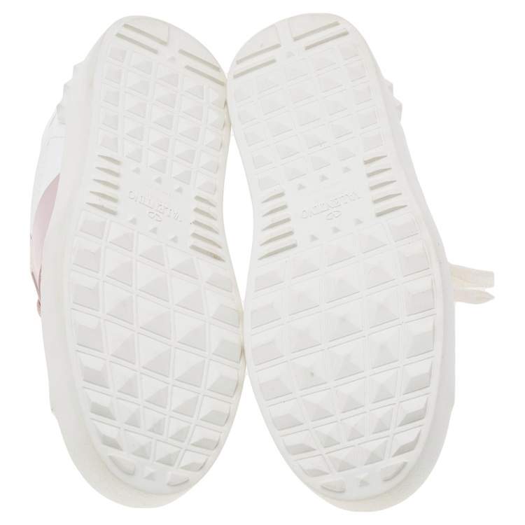 Pre Owned Valentino White/Blush Pink Leather Open Low Top Sneakers Size 37.5