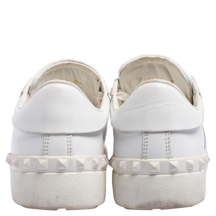 Pre Owned Valentino White/Silver Leather Open Low Top Sneakers Size 39.5