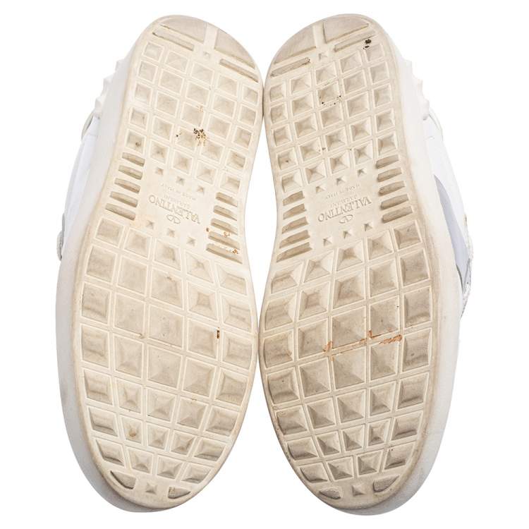 Pre Owned Valentino White/Silver Leather Open Low Top Sneakers Size 39.5