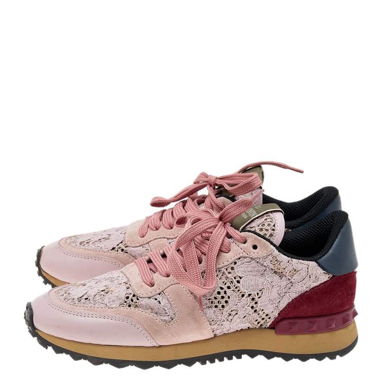 مملوكة مسبقًا Valentino Multicolor Lace and Suede Rockrunner Sneakers Size 36