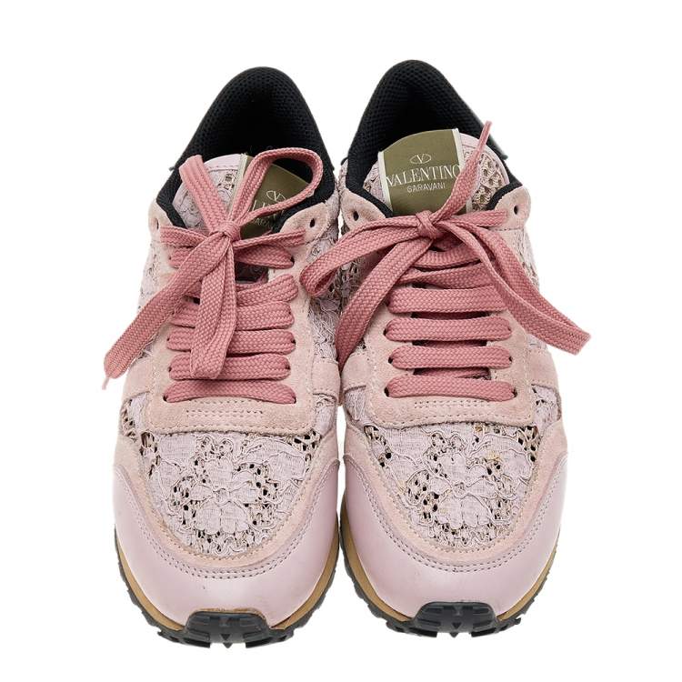 مملوكة مسبقًا Valentino Multicolor Lace and Suede Rockrunner Sneakers Size 36