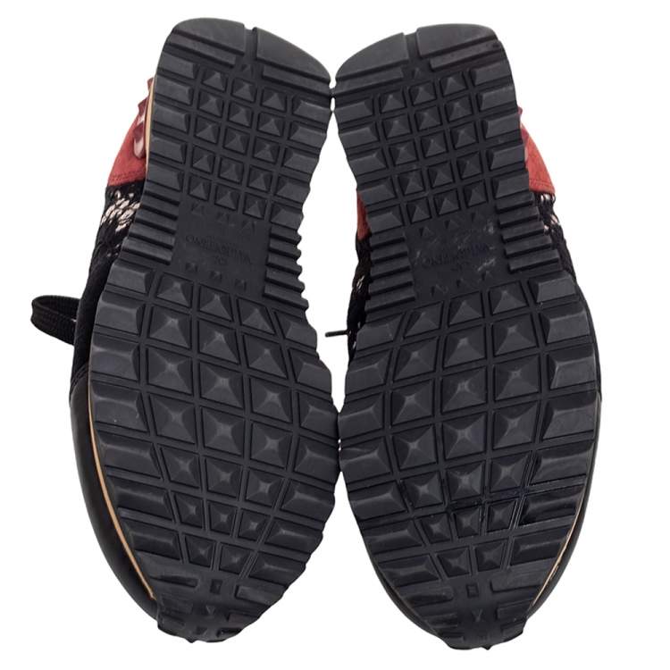 Pre Owned Valentino Multicolor Leather, Macrame Lace and Suede Rockrunner Sneakers Size 39.5