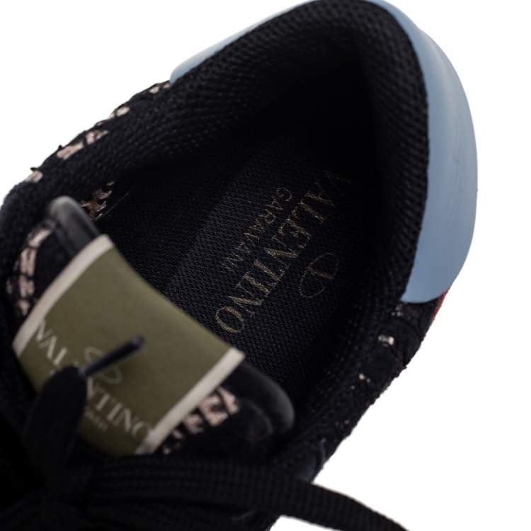 Pre Owned Valentino Multicolor Leather, Macrame Lace and Suede Rockrunner Sneakers Size 39.5