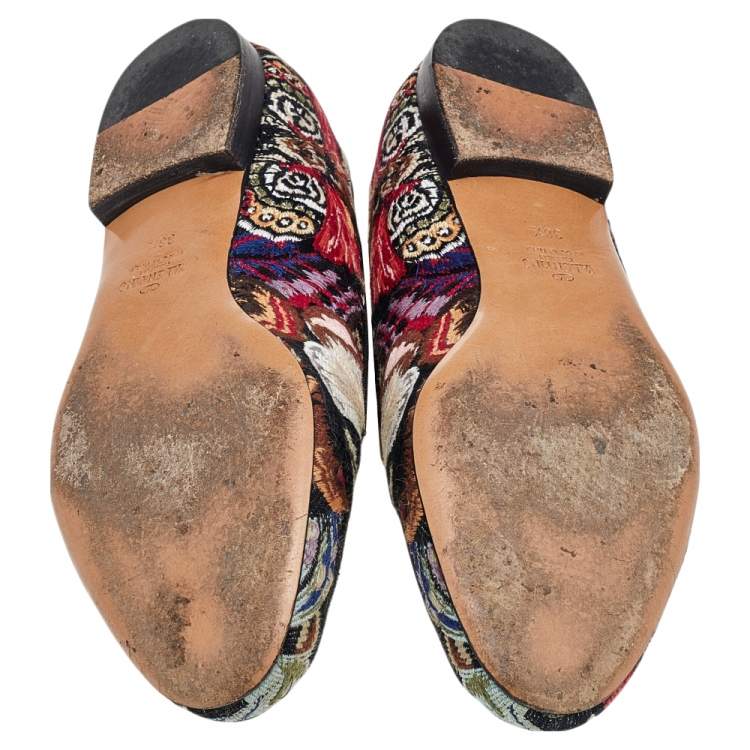 Pre Owned Valentino Multicolor Embroidered Canvas Smoking Slippers Size 38.5