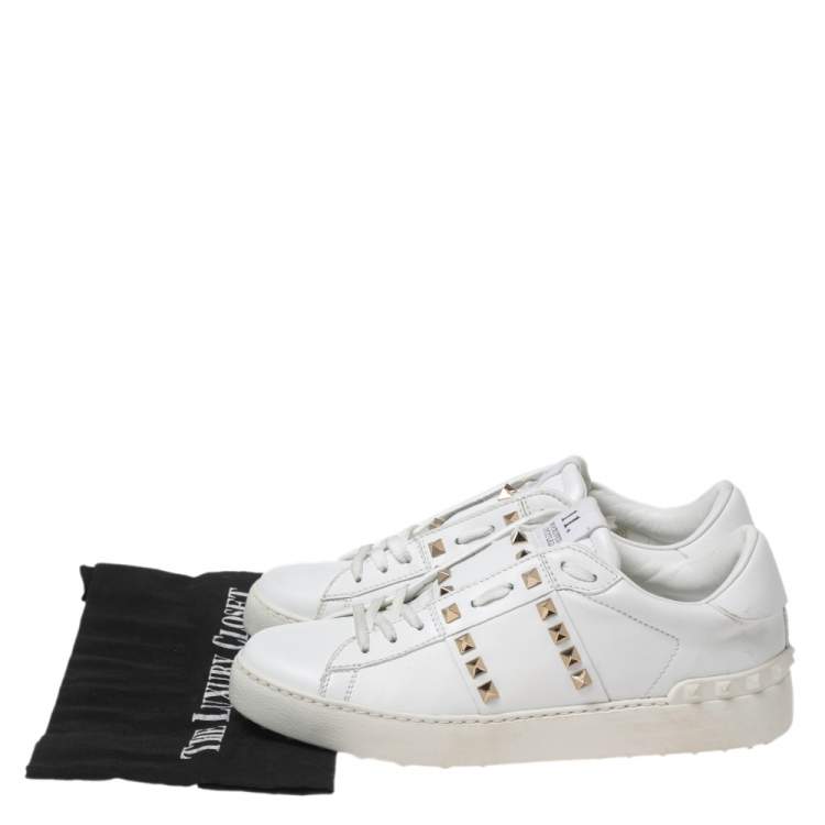 Pre Owned Valentino White Leather Rockstud Sneakers Size 39