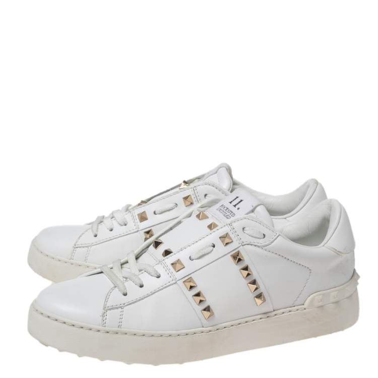 Pre Owned Valentino White Leather Rockstud Sneakers Size 39