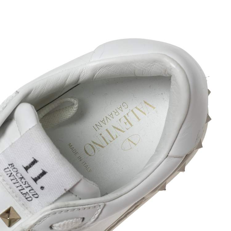 Pre Owned Valentino White Leather Rockstud Sneakers Size 39