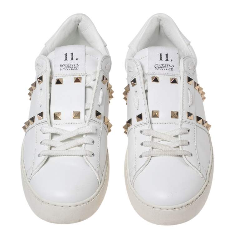 Pre Owned Valentino White Leather Rockstud Sneakers Size 39