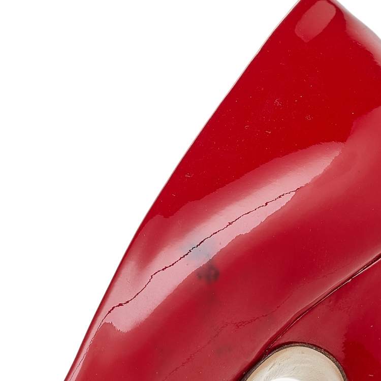 Pre Owned Valentino Red Patent Leather Bow Peep Toe Pumps Size 36