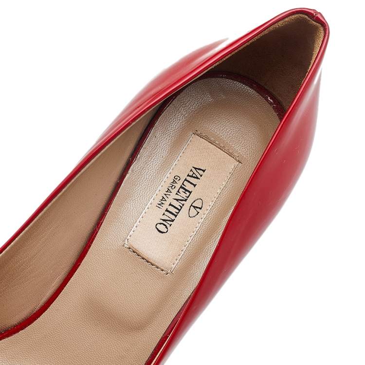 Pre Owned Valentino Red Patent Leather Bow Peep Toe Pumps Size 36