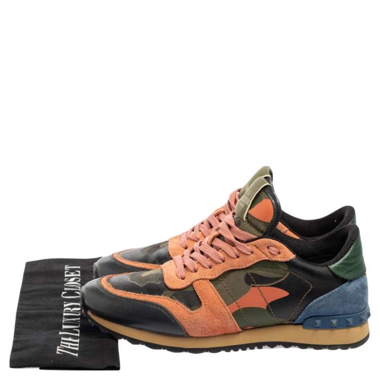 Pre Owned Valentino Multicolor Suede And Leather Rockrunner Sneakers Size 39