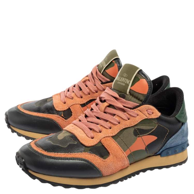Pre Owned Valentino Multicolor Suede And Leather Rockrunner Sneakers Size 39