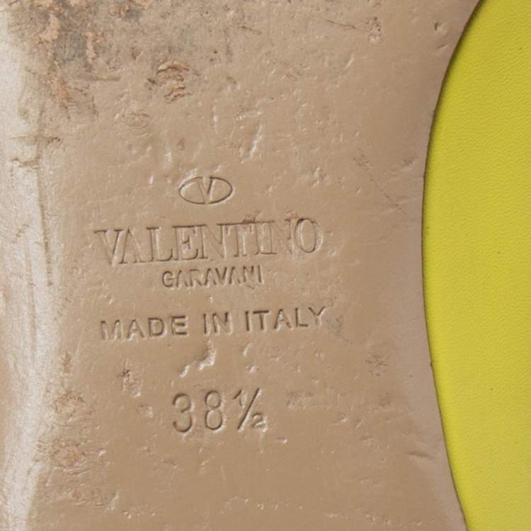 Pre Owned Valentino Lime Yellow Leather Rockstud Ballet Flats Size 38.5