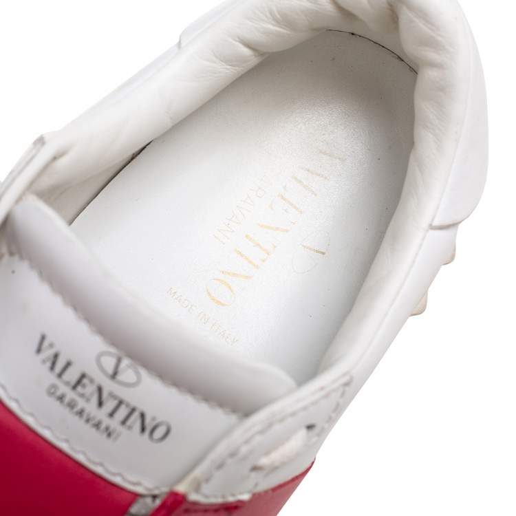 Pre Owned Valentino White Leather  Rockstud Lace Up  Sneakers Size 37.5