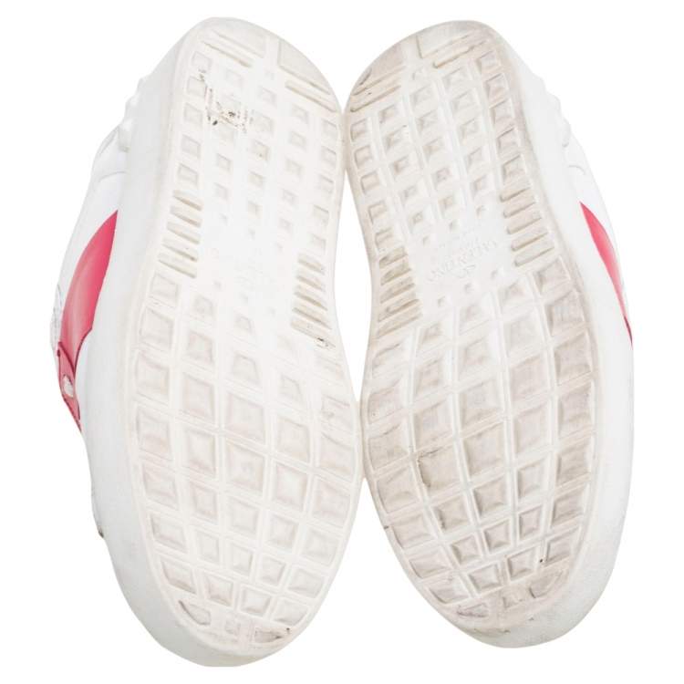 Pre Owned Valentino White Leather  Rockstud Lace Up  Sneakers Size 37.5