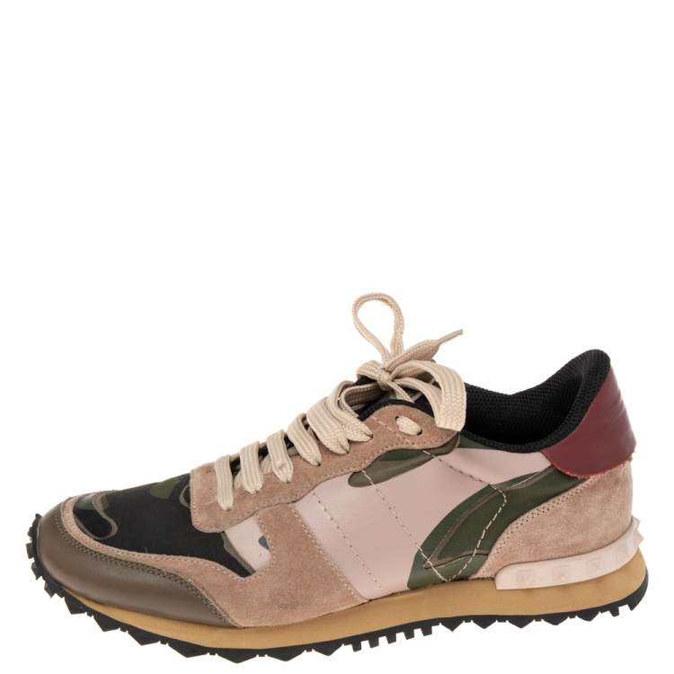Pre Owned Valentino Multicolor Camouflage Leather And Suede Leather Rockrunner Low Top Sneakers Size 38