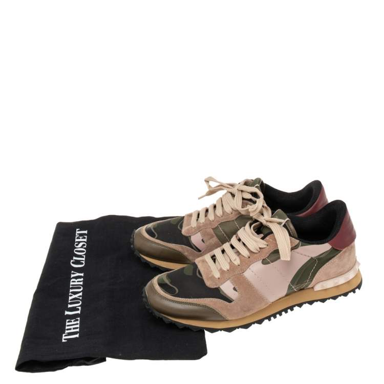 Pre Owned Valentino Multicolor Camouflage Leather And Suede Leather Rockrunner Low Top Sneakers Size 38