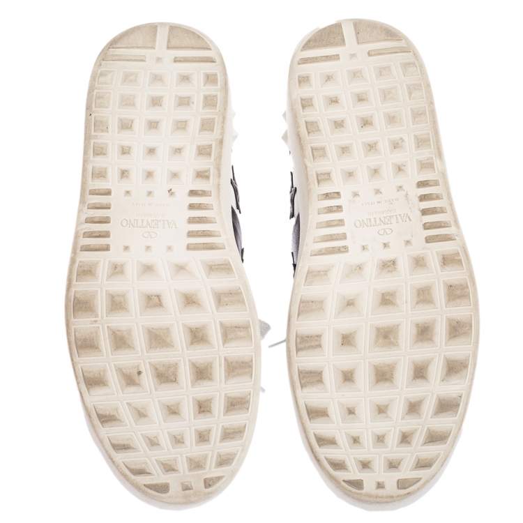 Pre Owned Valentino White/Black Leather Rockstud Low Top Sneakers Size 37.5
