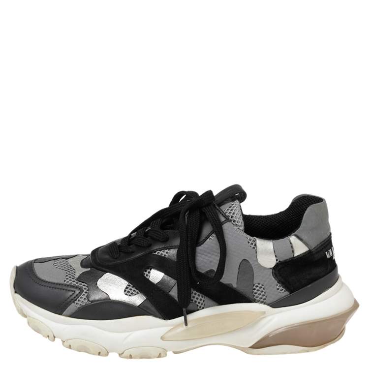 Pre Owned Valentino Multicolor Mesh And Suede Bounce Low Top Sneakers Size 38