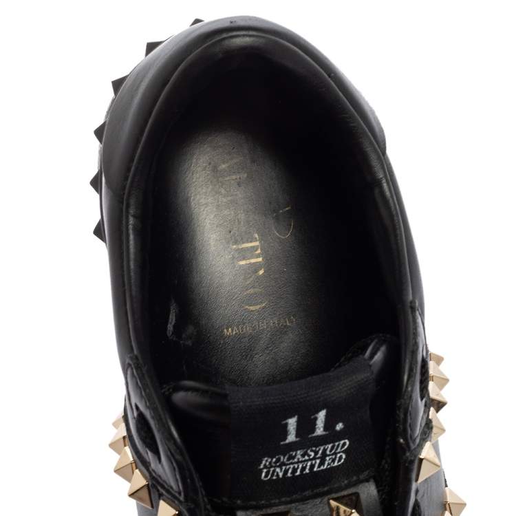 Pre Owned Valentino Black Leather Rockstud Low Top Sneakers Size 35.5