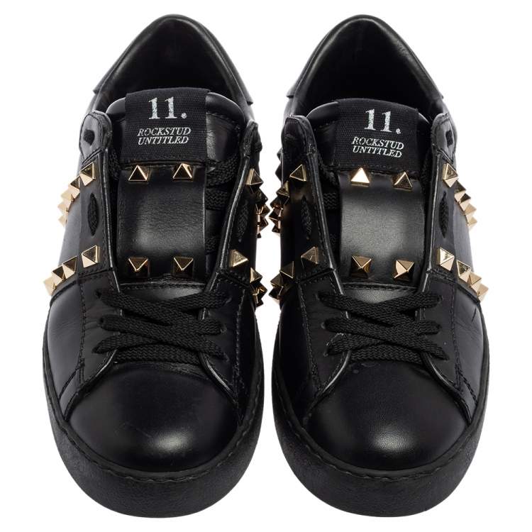 Pre Owned Valentino Black Leather Rockstud Low Top Sneakers Size 35.5