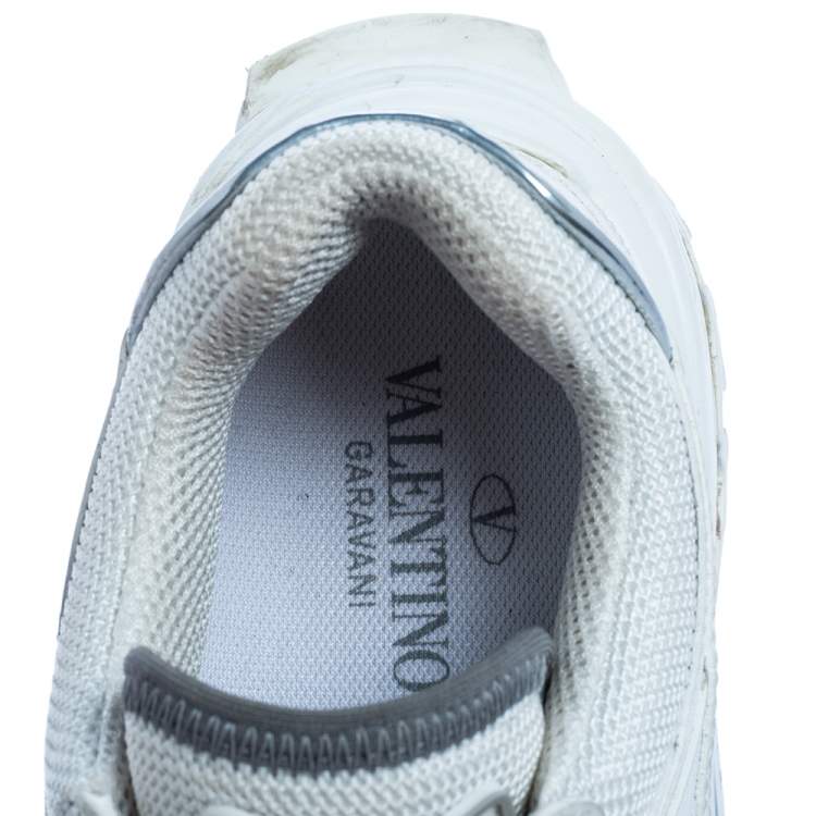 Pre Owned Valentino White Leather And Fabric Climbers Vlogo  Sneakers Size 37.5