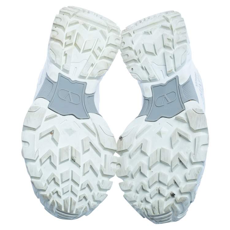 Pre Owned Valentino White Leather And Fabric Climbers Vlogo  Sneakers Size 37.5