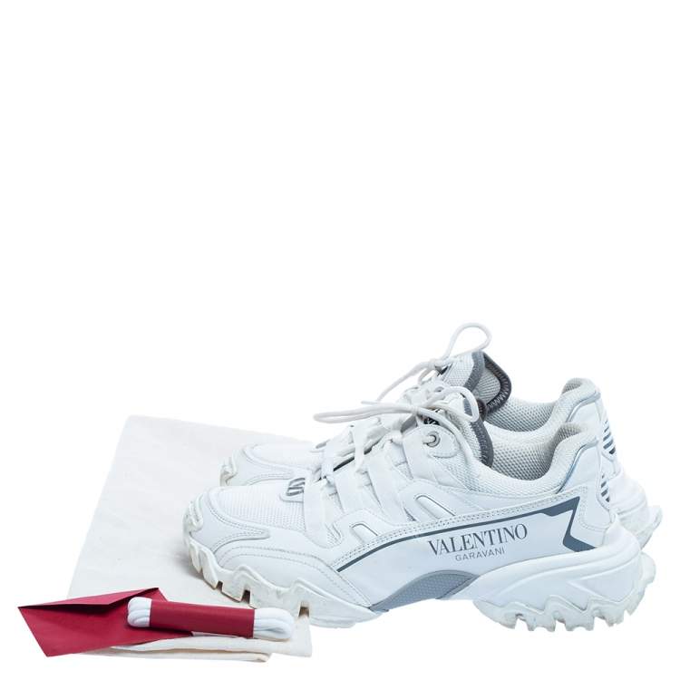 Pre Owned Valentino White Leather And Fabric Climbers Vlogo  Sneakers Size 37.5