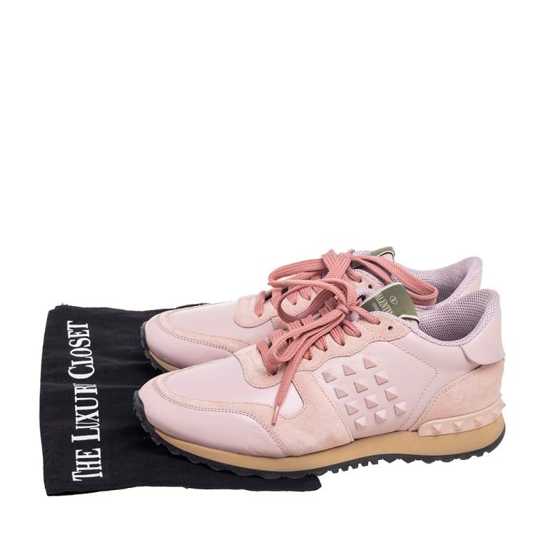 Pre Owned Valentino Pink Suede and Leather Rockrunner Sneakers Size 39