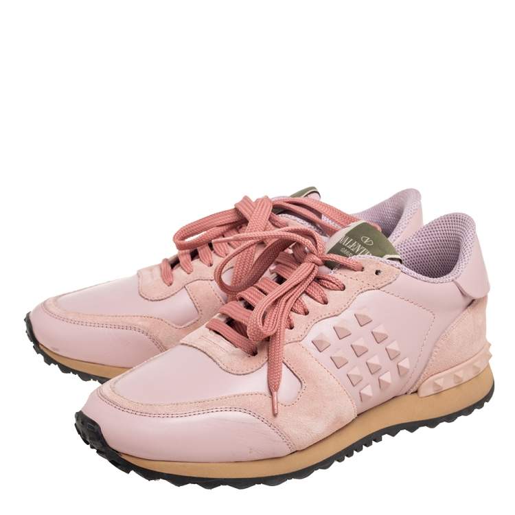 Pre Owned Valentino Pink Suede and Leather Rockrunner Sneakers Size 39