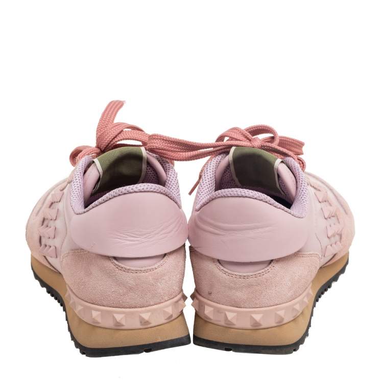Pre Owned Valentino Pink Suede and Leather Rockrunner Sneakers Size 39