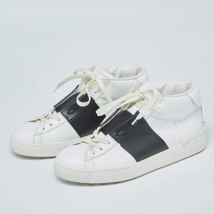 مملوكة مسبقًا Valentino White/Black Banded Leather High Top Sneakers Size 40