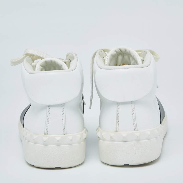 مملوكة مسبقًا Valentino White/Black Banded Leather High Top Sneakers Size 40