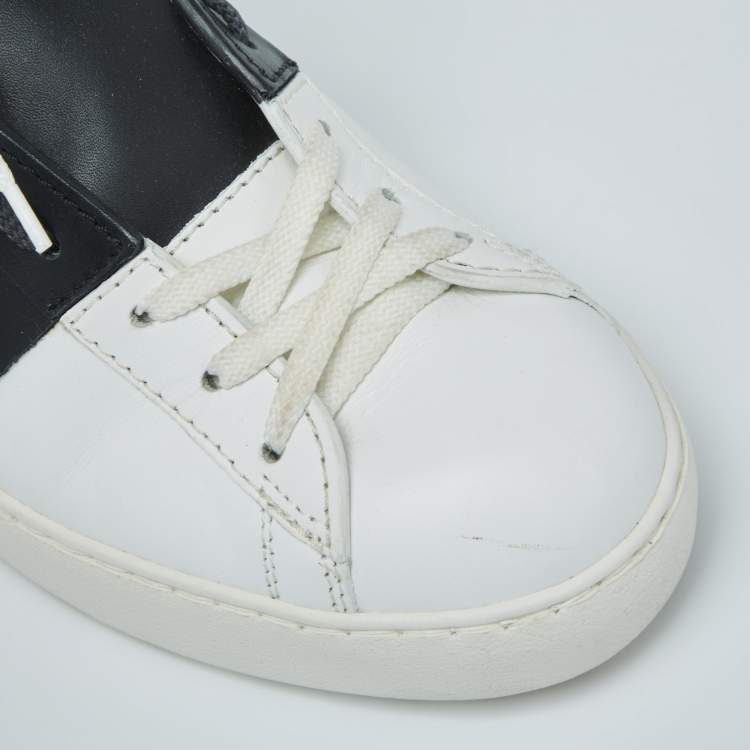 مملوكة مسبقًا Valentino White/Black Banded Leather High Top Sneakers Size 40
