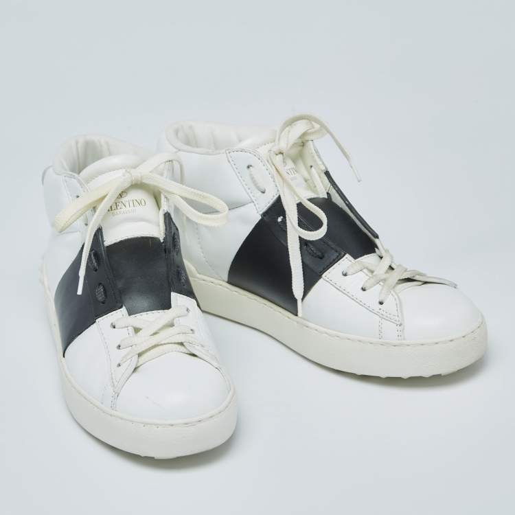 مملوكة مسبقًا Valentino White/Black Banded Leather High Top Sneakers Size 40