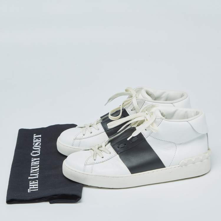 مملوكة مسبقًا Valentino White/Black Banded Leather High Top Sneakers Size 40