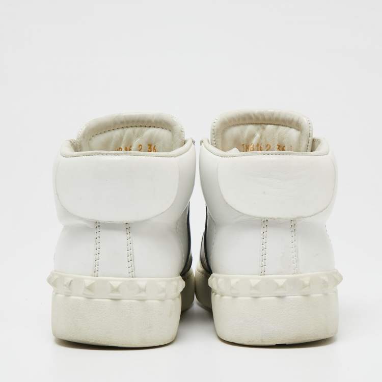 مملوكة مسبقًا Valentino White/Blue Leather High Top Sneakers Size 36