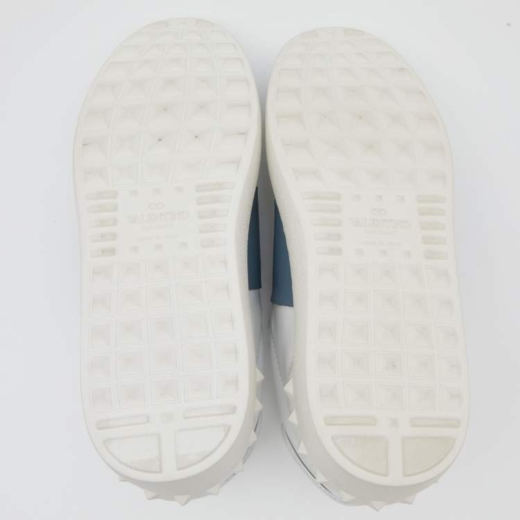 Pre Owned Valentino White/Grey Leather Rockstud Low-Top Sneakers Size 36.5