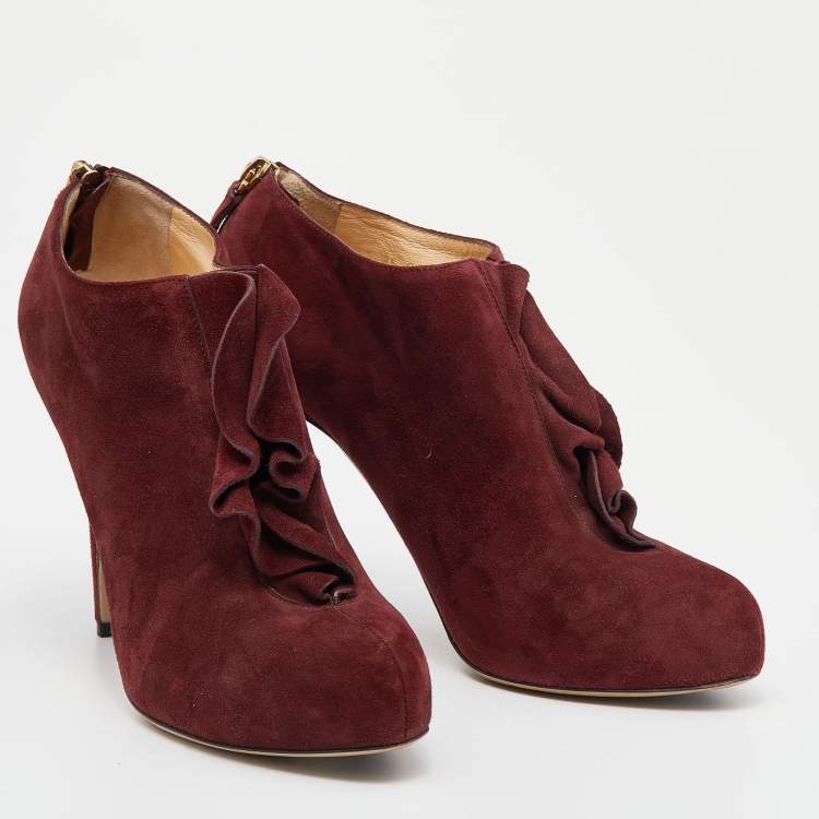 Pre Owned Valentino Red Suede Ankle Booties Size 38.5