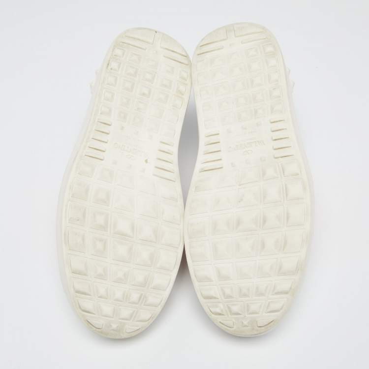 Pre Owned Valentino White/Pink Leather Rockstud Lace Up  Sneakers Size 37.5