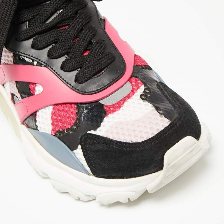 مملوكة مسبقًا Valentino Multicolor Suede And Fabric Camouflage Lace Up Sneakers Size 40