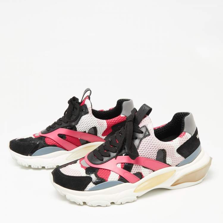 مملوكة مسبقًا Valentino Multicolor Suede And Fabric Camouflage Lace Up Sneakers Size 40